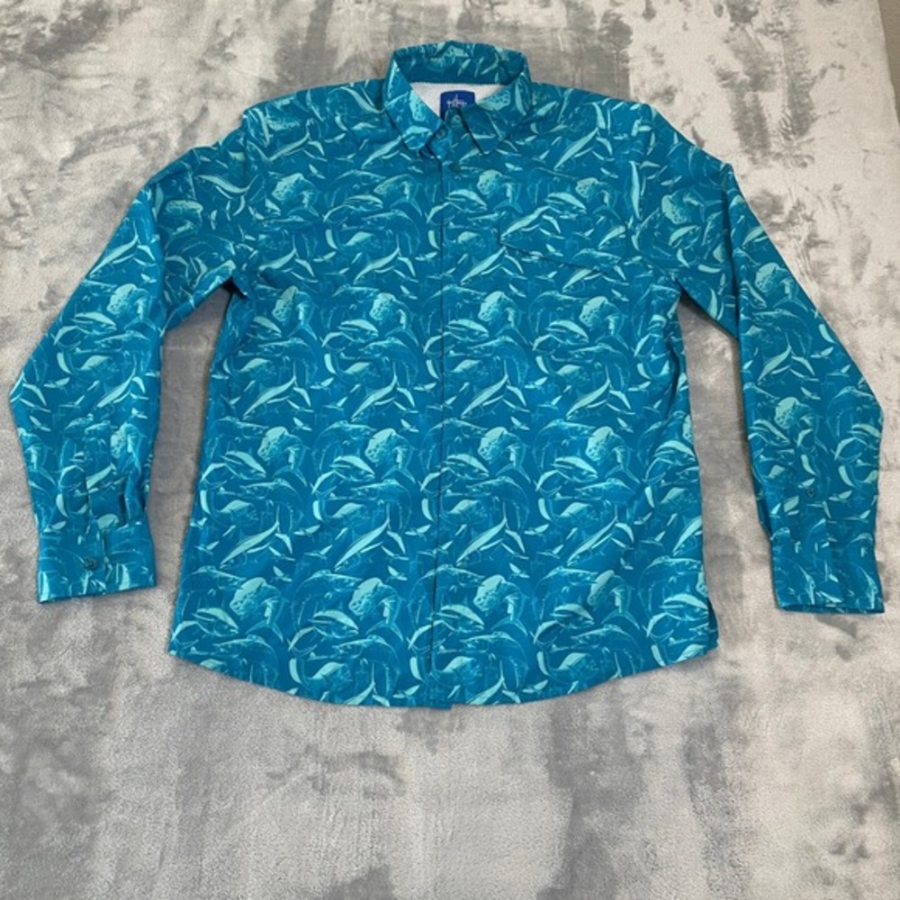 Guy Harvey Mens Shirt Size Small Blue Fish Print Button Down Long Sleeve